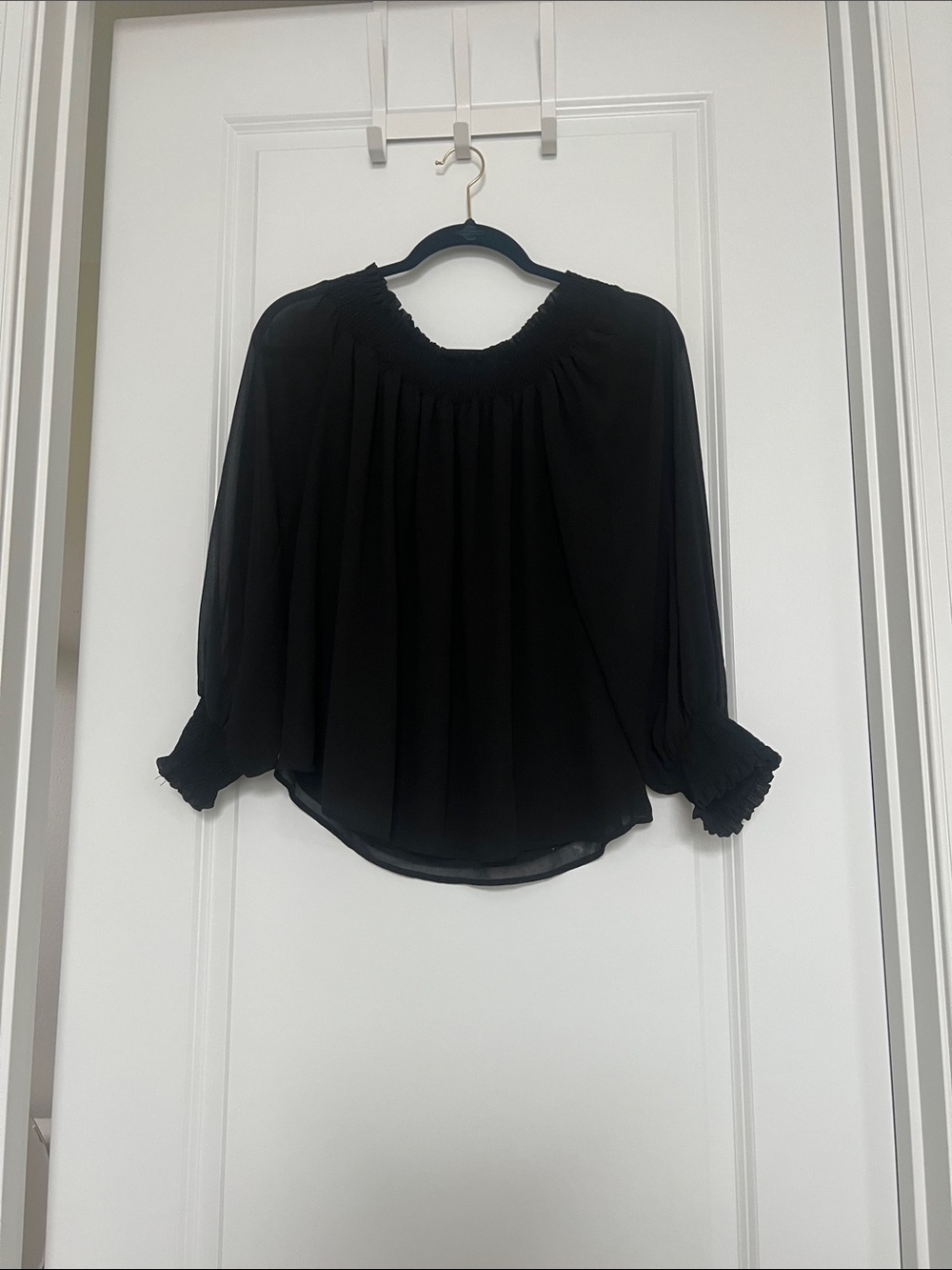 Topshop Black Smocked-Neck Peasant Blouse